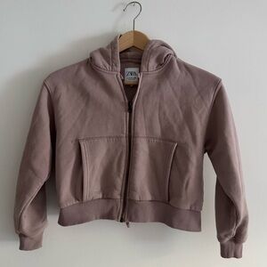 Zara Girls Cropped Mauve Zip-Up Hoodie